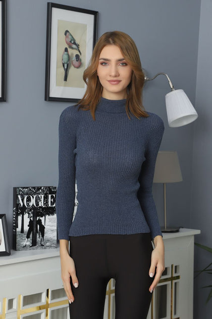 Women's High Neck Knit Detail Top - WST158