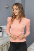 Women's Button Knit Detail Puff Sleeve Top - WST166