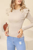 Women's Statement Sleeve Knit Detail Top - WST188