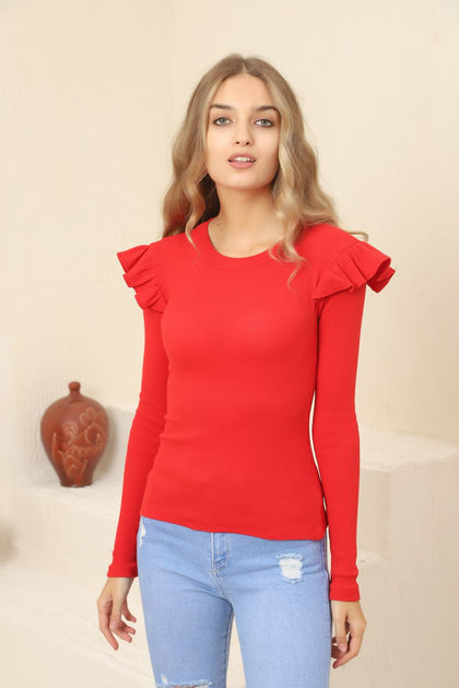 Women's Statement Sleeve Knit Detail Top - WST189