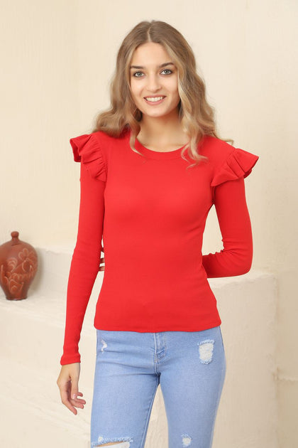 Women's Statement Sleeve Knit Detail Top - WST189