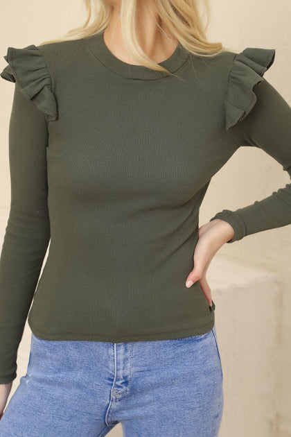 Women's Statement Sleeve Knit Detail Top - WST190