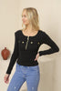 Women's Button Zip Knit Detail Top - WST197