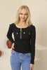 Women's Button Zip Knit Detail Top - WST197