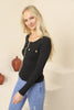 Women's Button Zip Knit Detail Top - WST197