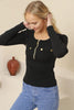 Women's Button Zip Knit Detail Top - WST197