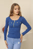 Women's Button Zip Knit Detail Top - WST198