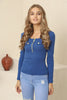 Women's Button Zip Knit Detail Top - WST198