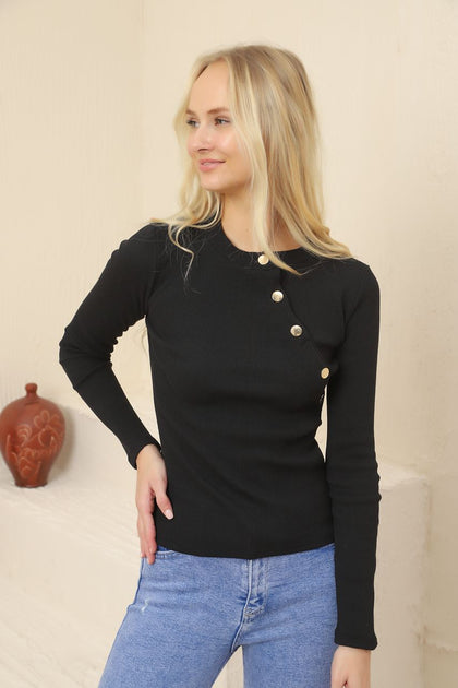 Women's Button Knit Detail Top - WST202