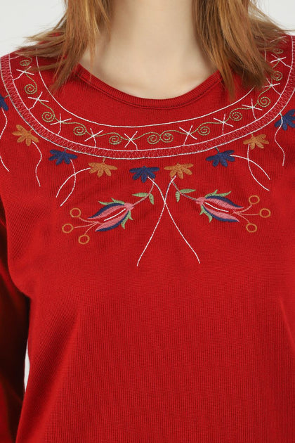 Women's Embroidered Knit Detail Top - WST215