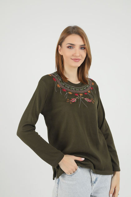 Women's Embroidered Knit Detail Top - WST217