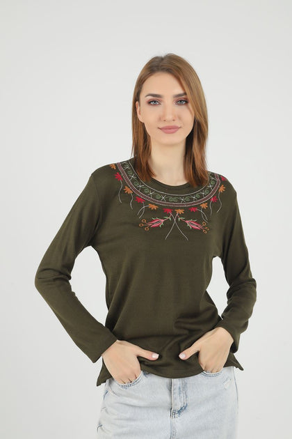 Women's Embroidered Knit Detail Top - WST217