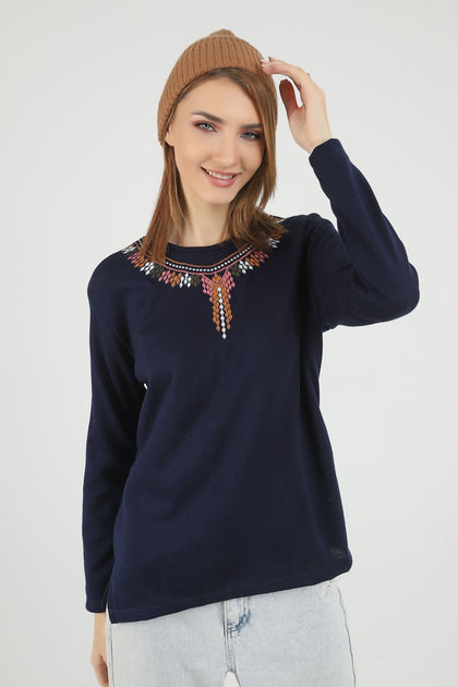 Women's Embroidered Knit Detail Top - WST219