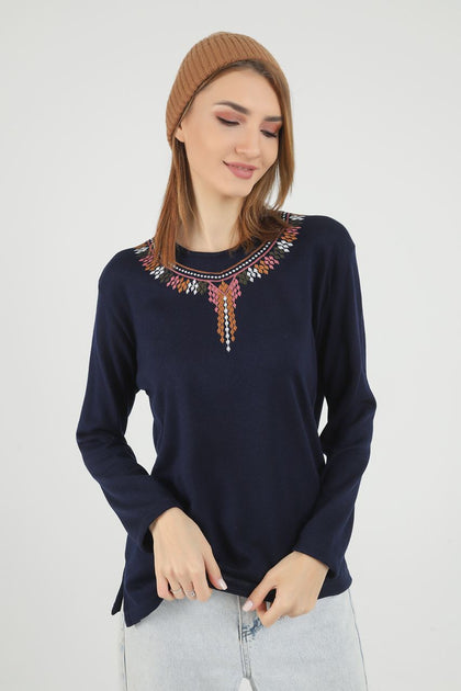 Women's Embroidered Knit Detail Top - WST219