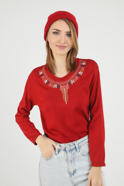 Women's Embroidered Knit Detail Top - WST218