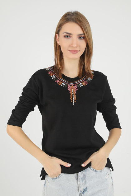 Women's Embroidered Knit Detail Top - WST220