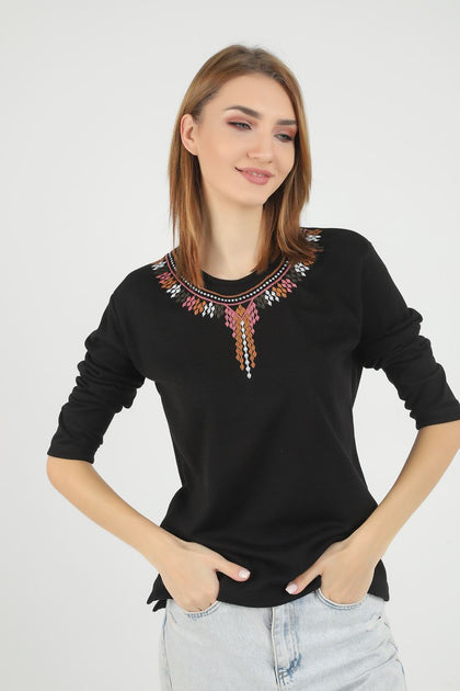 Women's Embroidered Knit Detail Top - WST220