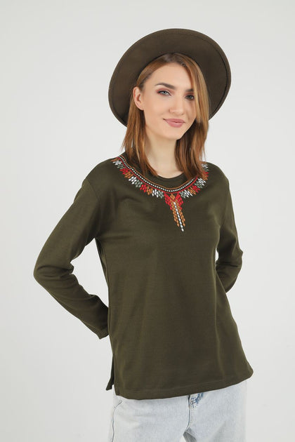 Women's Embroidered Knit Detail Top - WST221