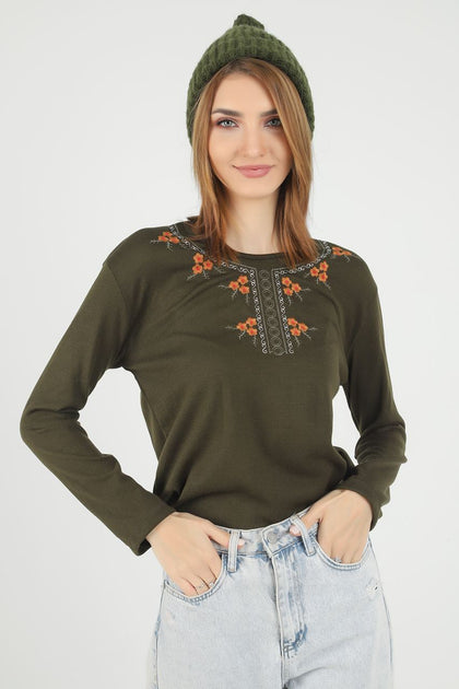 Women's Embroidered Knit Detail Top - WST222