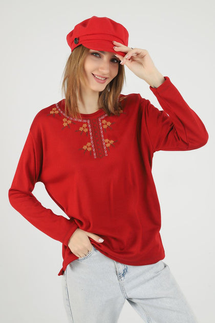 Women's Embroidered Knit Detail Top - WST223