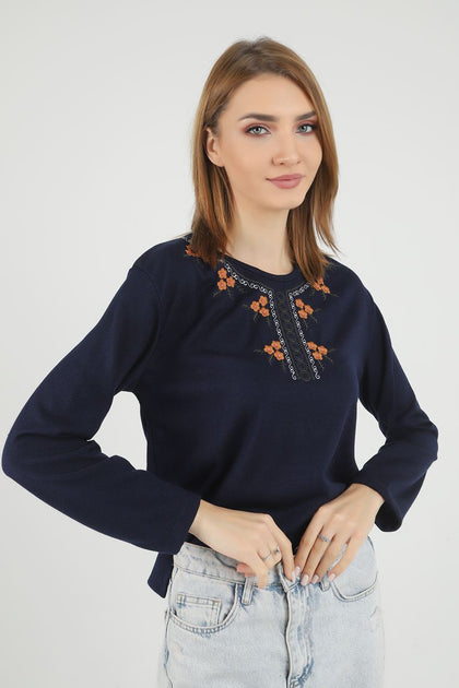 Women's Embroidered Knit Detail Top - WST224