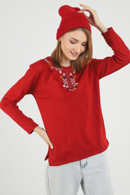 Women's Embroidered Knit Detail Top - WST226