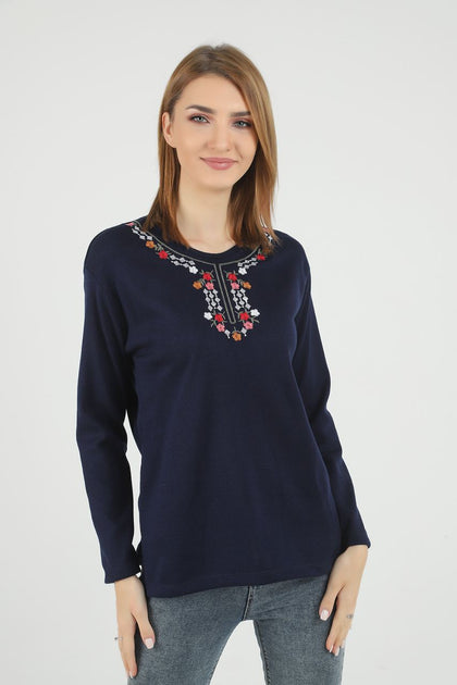 Women's Embroidered Knit Detail Top - WST227