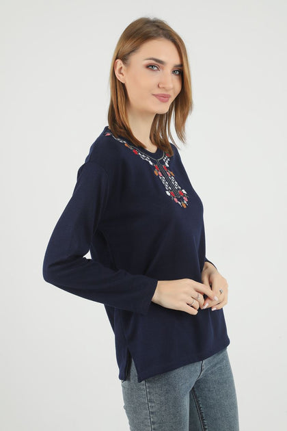 Women's Embroidered Knit Detail Top - WST227