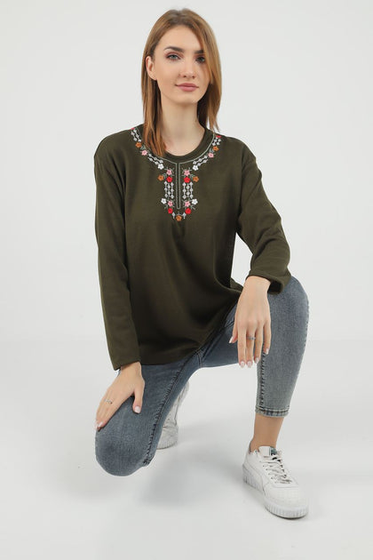 Women's Embroidered Knit Detail Top - WST228