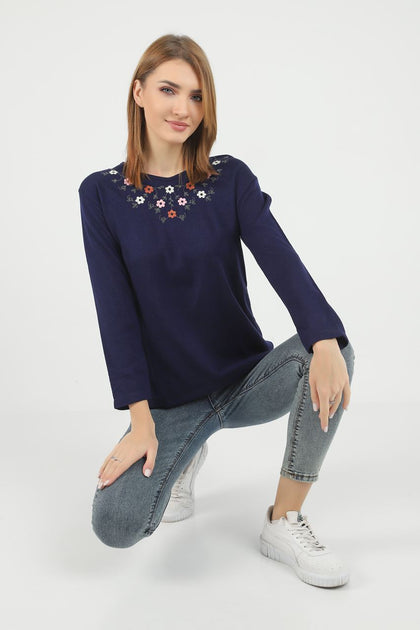 Women's Embroidered Knit Detail Top - WST230