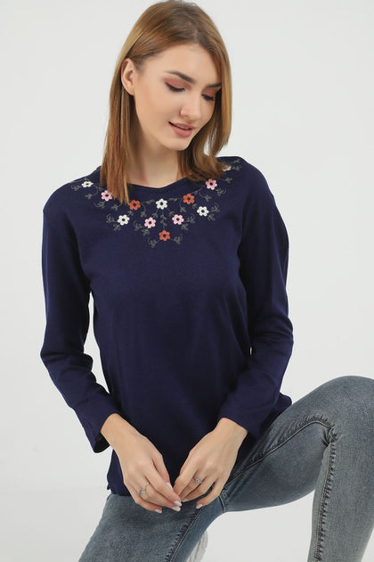 Women's Embroidered Knit Detail Top - WST230