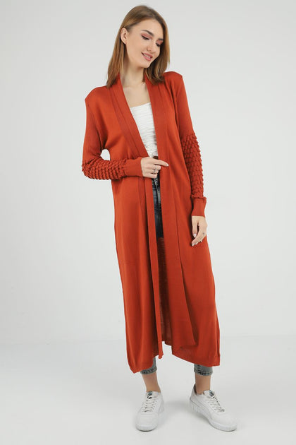 Women's Knitted Maxi Cardigan Knit Detail by Memnu - MEWS654