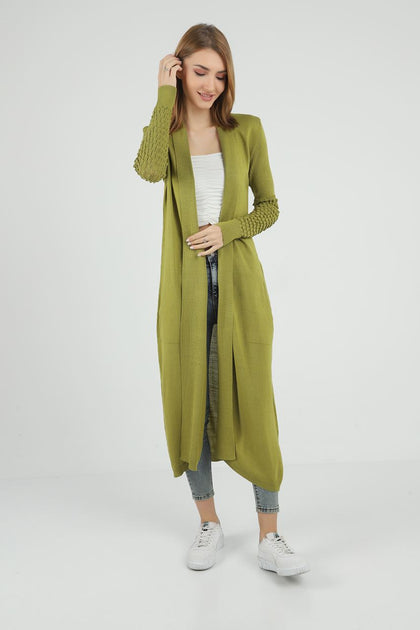 Women's Knitted Maxi Cardigan Knit Detail by Memnu - MEWS658