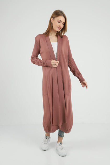 Women's Knitted Maxi Cardigan Knit Detail by Memnu - MEWS656