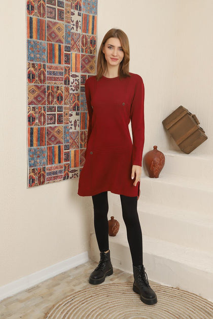 Womens Knitted Pattern Button Detail Dress MEWKND289