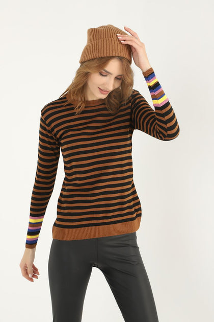 Women's Striped Knitted Light Sweater by Memnu - MEWS660