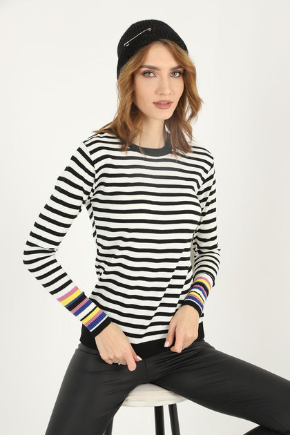 Women's Striped Knitted Light Sweater by Memnu - MEWS661