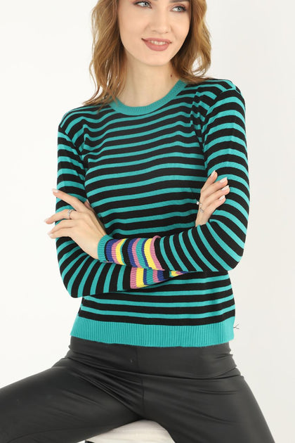 Women's Striped Knitted Light Sweater by Memnu - MEWS662