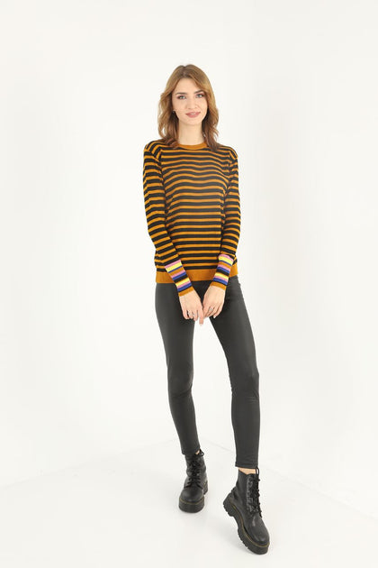 Women's Striped Knitted Light Sweater by Memnu - MEWS663