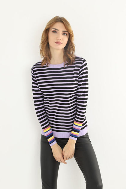 Women's Striped Knitted Light Sweater by Memnu - MEWS664