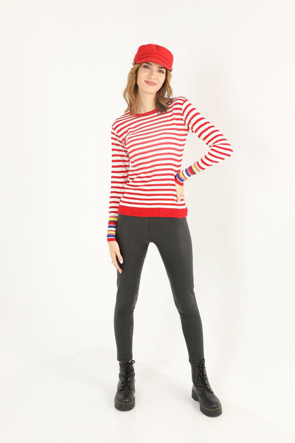 Women's Striped Knitted Light Sweater by Memnu - MEWS665