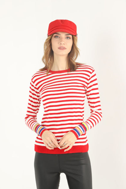 Women's Striped Knitted Light Sweater by Memnu - MEWS665