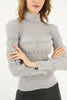 Women's Puff Detail Knitted High Neck Light Sweater by Memnu - MEWS667