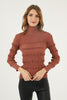 Women's Puff Detail Knitted High Neck Light Sweater by Memnu - MEWS668