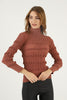 Women's Puff Detail Knitted High Neck Light Sweater by Memnu - MEWS668