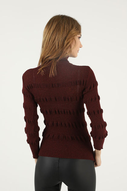 Women's Puff Detail Knitted High Neck Light Sweater by Memnu - MEWS670