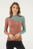 Women's Contrast Detail Knitted High Neck Light Sweater by Memnu - MEWS676