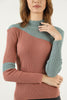 Women's Contrast Detail Knitted High Neck Light Sweater by Memnu - MEWS676