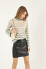 Women's Striped Knitted High Neck Light Sweater by Memnu - MEWS693