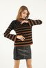 Women's Striped Knitted High Neck Light Sweater by Memnu - MEWS691